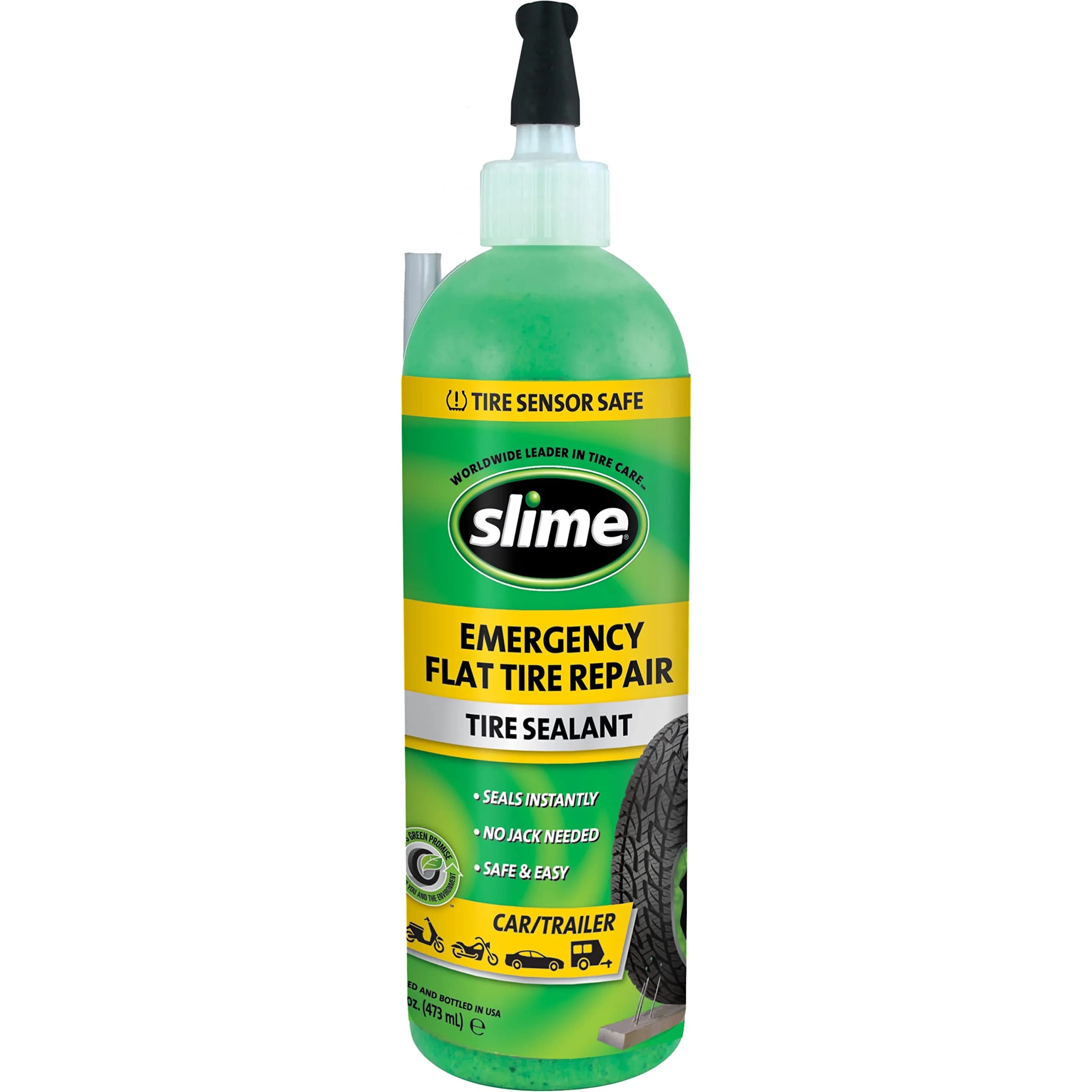 Slime 10011 Flat Tire Puncture Repair Sealant 473ml (16 oz) | Seals Punctures Up to 6mm