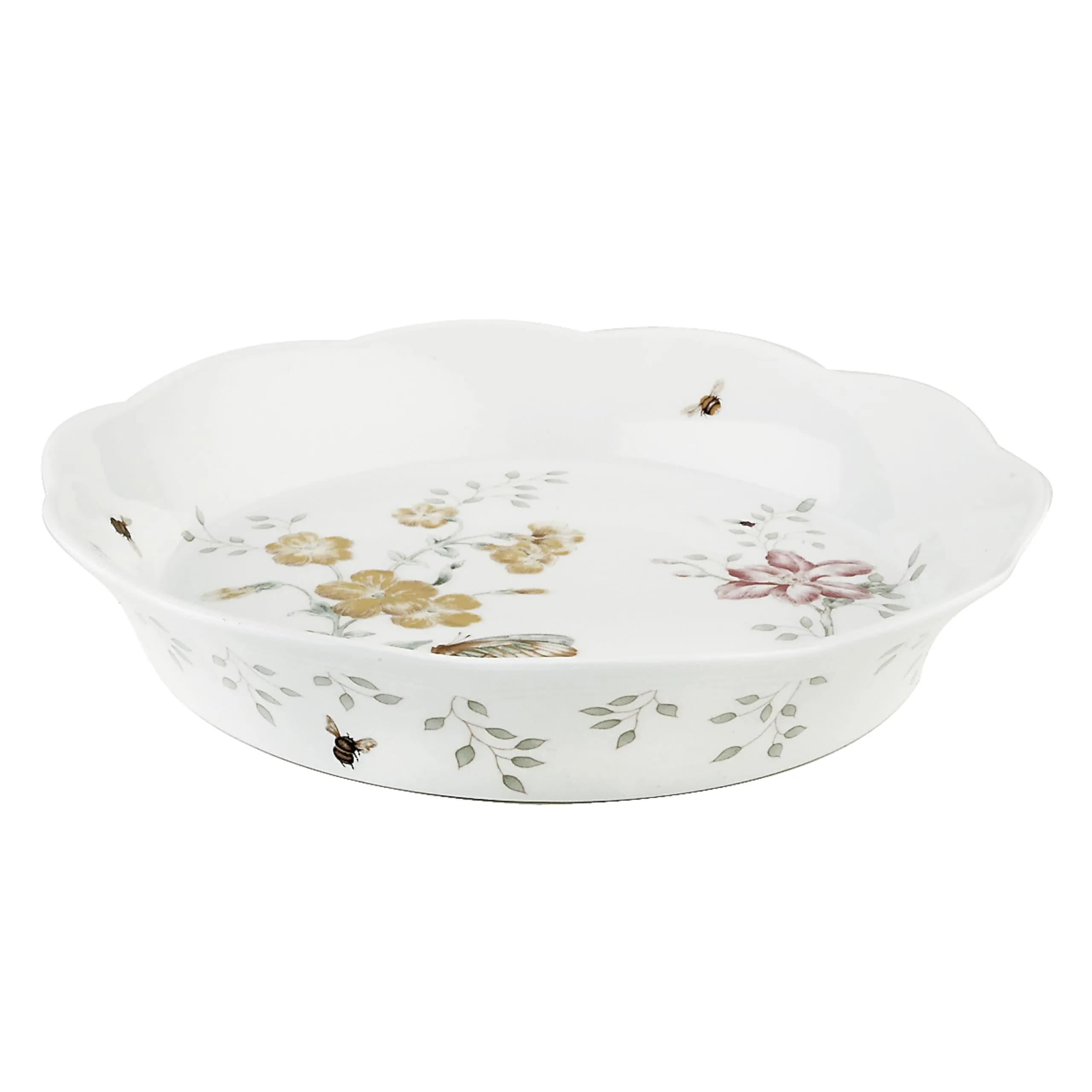 Lenox Butterfly Meadow Porcelain Pie Dish | Deep Blossom Design, 9.5" | Microwave & Dishwasher Safe