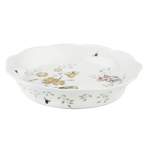 Lenox Butterfly Meadow Porcelain Pie Dish | Deep Blossom Design, 9.5" | Microwave & Dishwasher Safe thumbnail 1