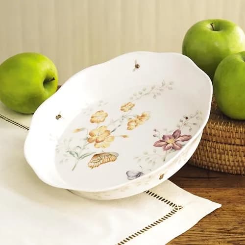 Lenox Butterfly Meadow Porcelain Pie Dish | Deep Blossom Design, 9.5" | Microwave & Dishwasher Safe thumbnail 3