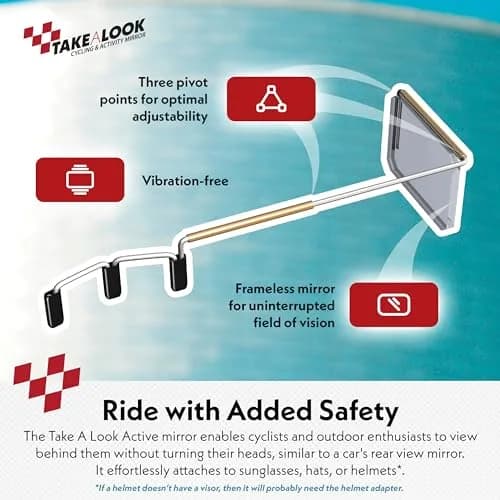 Take A Look Cycling Mirror – Low-Tech Rearview Mirror for Bikes – Fits Helmet & Sunglasses – Shatter-Resistant Polycarbonate Lens, Anti-Vibration Stainless-Steel & Brass, Always On (Left-Side) thumbnail 2