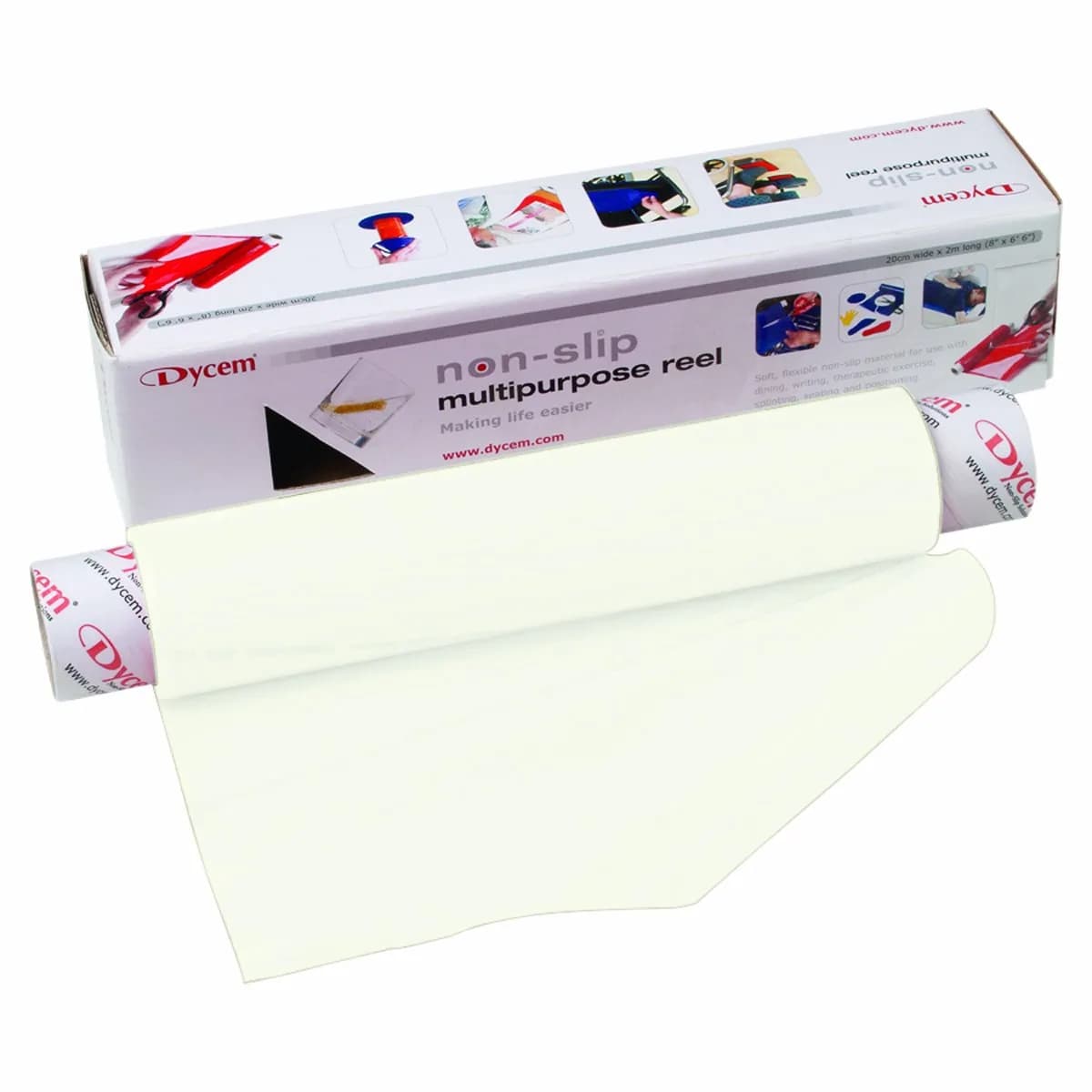 Dycem Non-Slip Material Roll 8" x 3.25 ft | Improves grip & stability — White / 8" x 6-1/2 ft