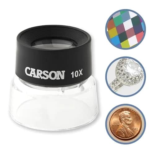 Carson LumiLoupe 10X Power Black/Clear Stand Magnifier | Ambient Light, 1.0 inch Lens Diameter thumbnail 1