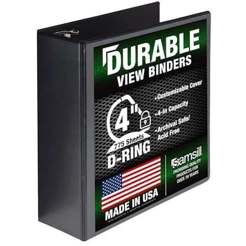 Samsill Durable 4-Inch 3-Ring Binder, D-Ring, Black, 100% Recycled Chipboard | Holds 700 Pages thumbnail 1