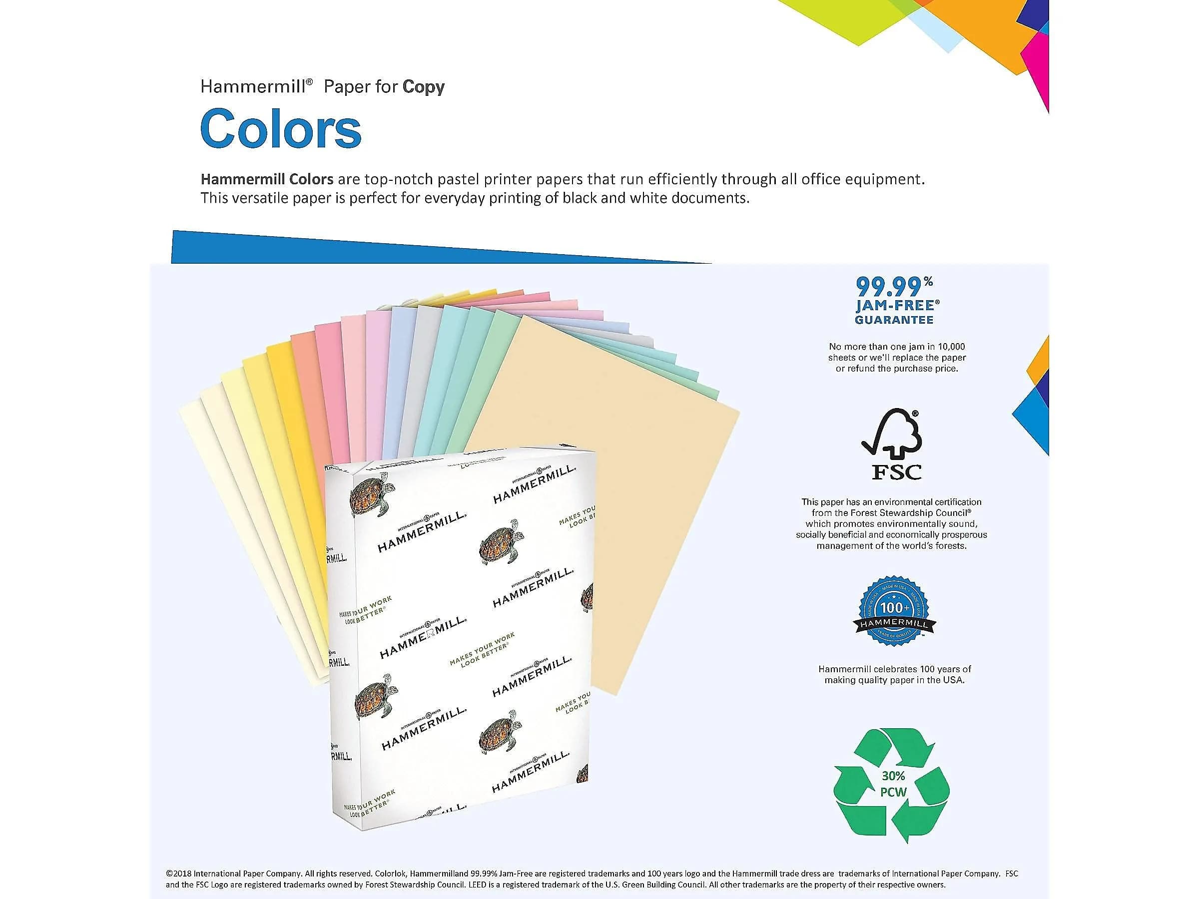 Hammermill Colored Paper, 20 lb Blue Legal Paper 21.59 cm x 35.56 cm (8.5 x 14 Inches) | Smooth Surface, 30% Recycled Fiber - view 2