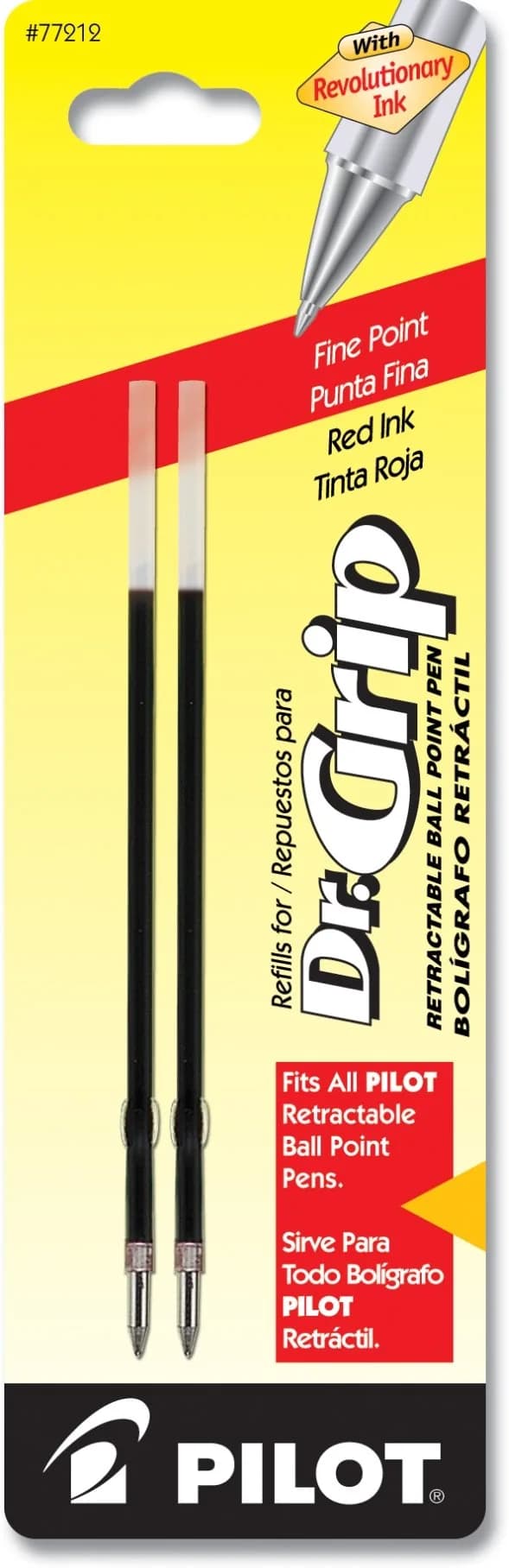 PILOT Dr. Grip Ballpoint Ink Refills for Retractable Pens, Fine Point, Red Ink, 2-Pack (0.7mm) | Arthritis Foundation Ease-of-Use Commendation - main product image