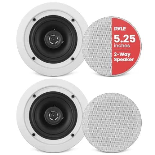 Pyle 5.25" Ceiling & Wall Mount Speakers | 2-Way 150W Flush Design in White thumbnail 1
