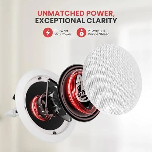 Pyle 5.25" Ceiling & Wall Mount Speakers | 2-Way 150W Flush Design in White thumbnail 5
