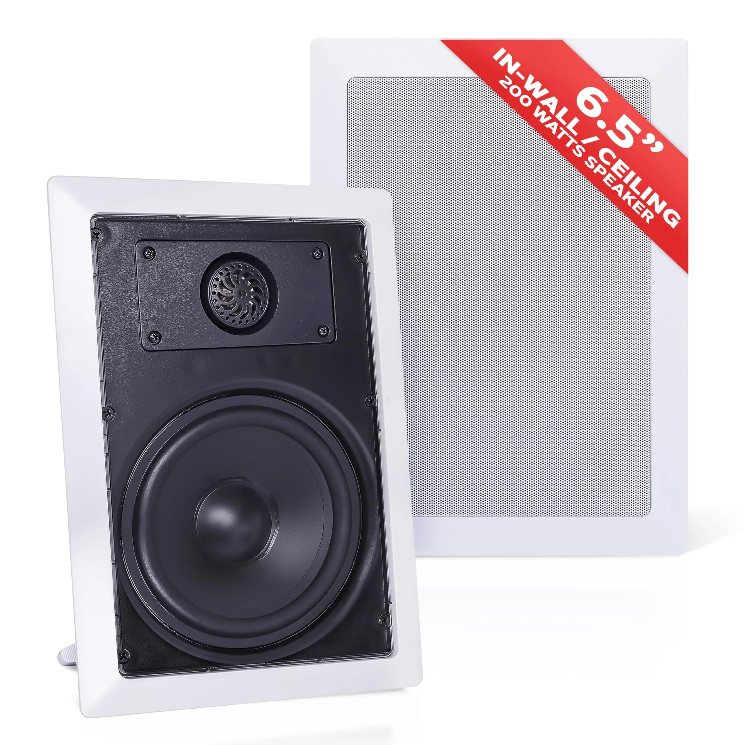 Pyle 200 Watts 6.5'' In-Wall / In-Ceiling Rectangle Stereo Speakers - 2-Way Hi Fi Sound with Flush Mount, White (Pair) | Full Range Stereo