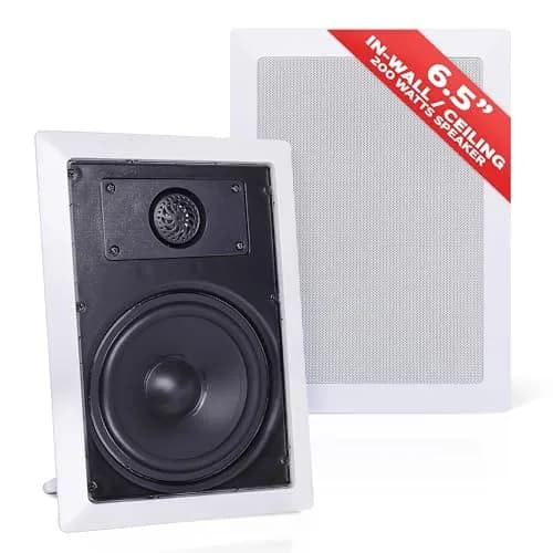 Pyle 200 Watts 6.5'' In-Wall / In-Ceiling Rectangle Stereo Speakers - 2-Way Hi Fi Sound with Flush Mount, White (Pair) | Full Range Stereo thumbnail 1