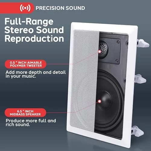 Pyle 200 Watts 6.5'' In-Wall / In-Ceiling Rectangle Stereo Speakers - 2-Way Hi Fi Sound with Flush Mount, White (Pair) | Full Range Stereo thumbnail 2