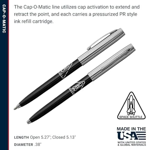Fisher Space Pen Chrome Space Shuttle Imprint Cap-O-Matic Pen | Writes Upside Down & Extreme Temperatures thumbnail 6