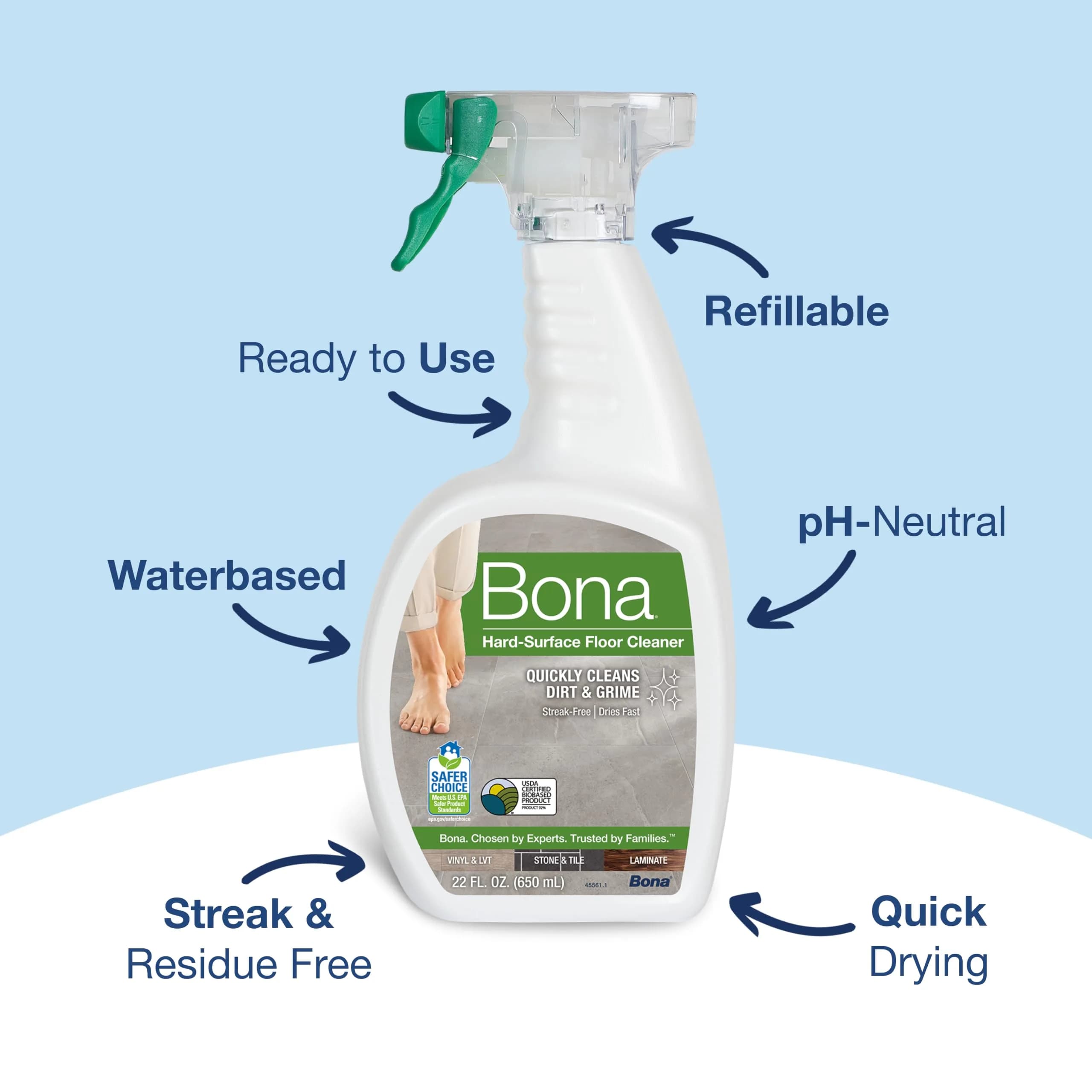 Bona Unscented Multi-Surface Floor Cleaner Spray, 32 Fl Oz | Residue-Free for Stone, Tile, Laminate & Vinyl - view 2