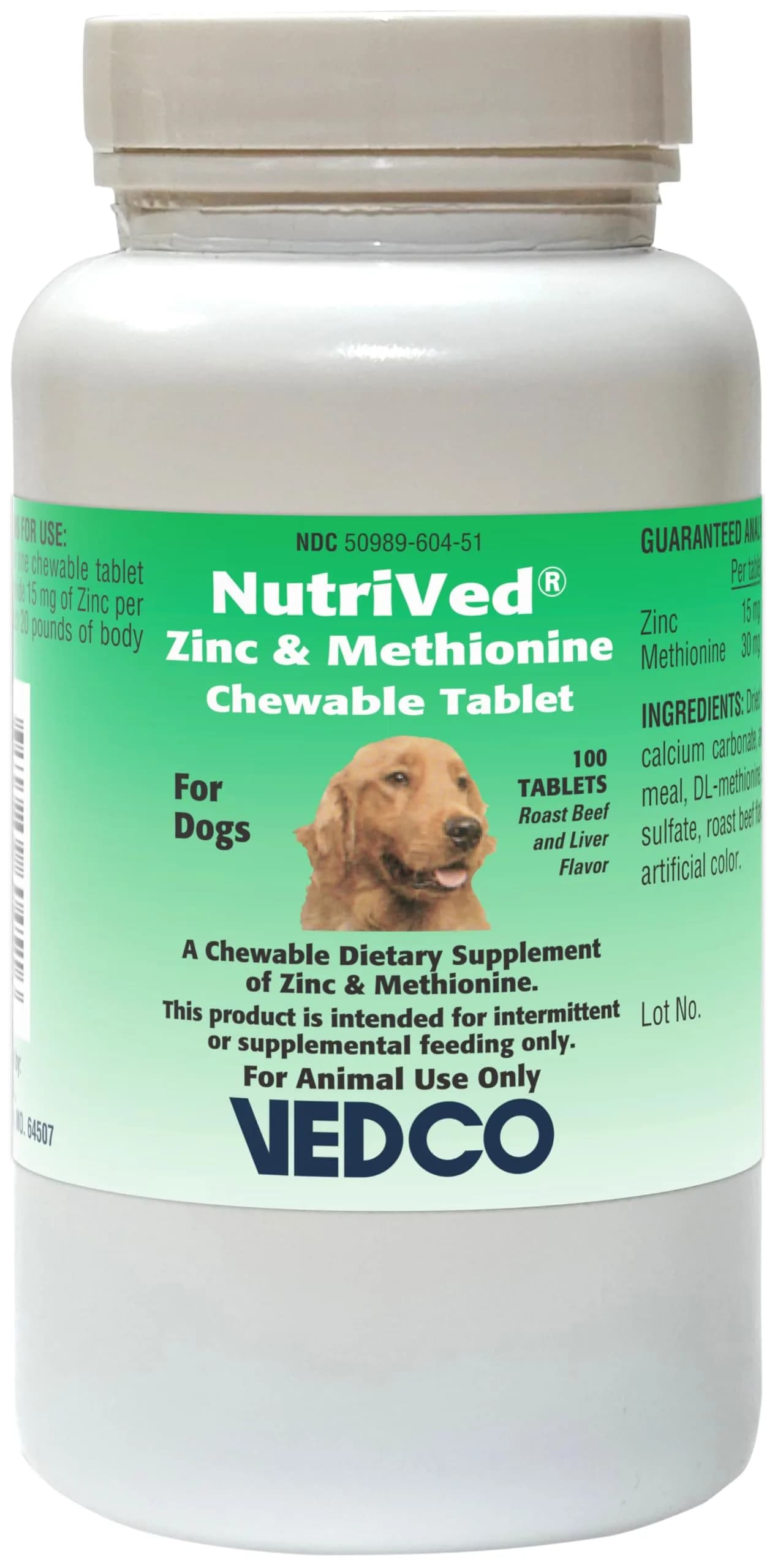 NutriVed Zinpro Dog Chewable Tablets 100 Count | Zinc Methionine Supplement for Canine Gut Health - main product image