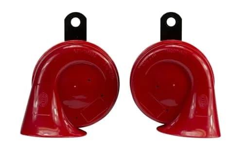 Hella Twin Trumpet Horn Kit 12V | High/Low Tone 110dB, Red thumbnail 1