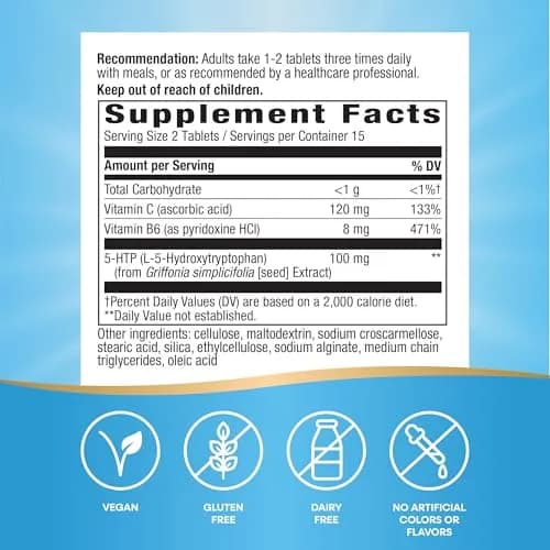 Nature's Way 5-HTP, L-5-Hydroxytryptophan, 30 Tablets | Supports Serotonin & Mood thumbnail 2