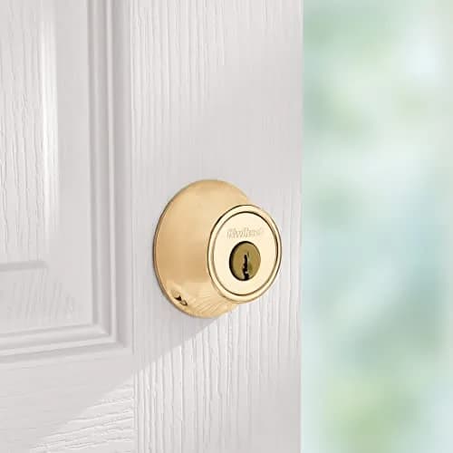 Kwikset 660 Single Cylinder Deadbolt Lock, Polished Brass Round, 2.7" L x 3.7" W x 4.3" H | Grade 3 BHMA Certified Security thumbnail 5