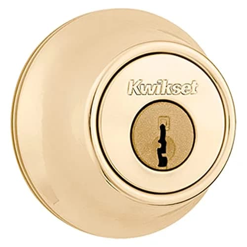 Kwikset 660 Single Cylinder Deadbolt Lock, Polished Brass Round, 2.7" L x 3.7" W x 4.3" H | Grade 3 BHMA Certified Security thumbnail 1
