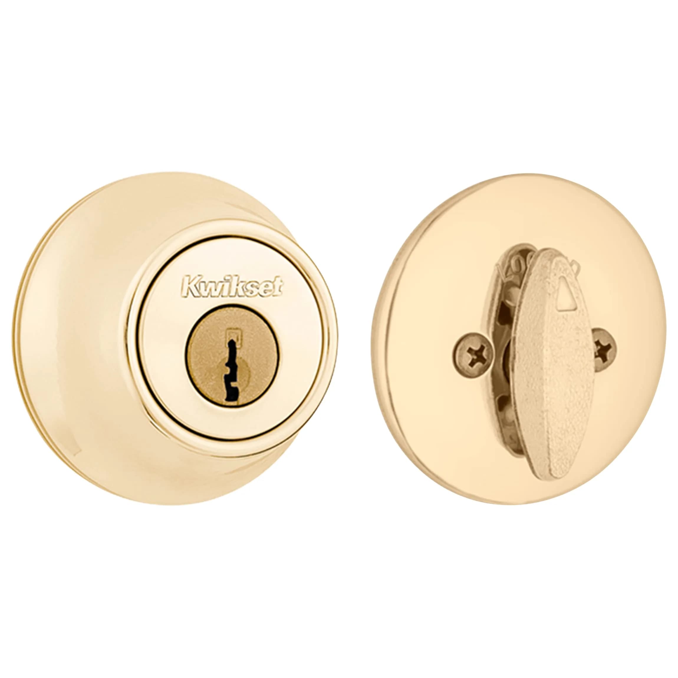 Kwikset 660 Single Cylinder Deadbolt Lock, Polished Brass Round, 2.7" L x 3.7" W x 4.3" H | Grade 3 BHMA Certified Security - view 3