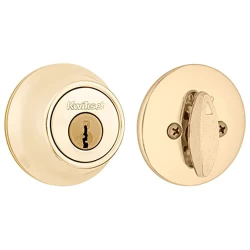 Kwikset 660 Single Cylinder Deadbolt Lock, Polished Brass Round, 2.7" L x 3.7" W x 4.3" H | Grade 3 BHMA Certified Security thumbnail 3