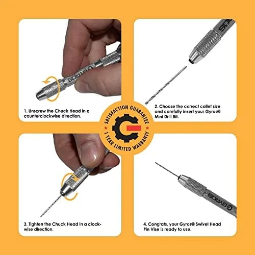 Gyros Swivel Head Pin Vise Hand Drill 0"-1/8" | Precision Jewelry & Hobby Tool thumbnail 4