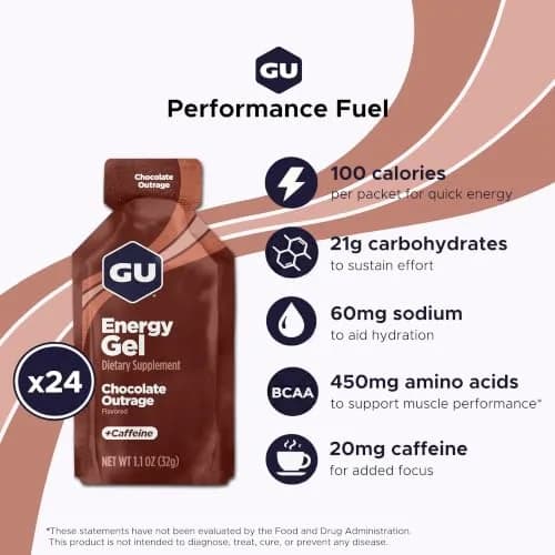 GU Energy Original Chocolate Outrage Energy Gel 32ml (1.1 Fl Oz) | High Protein Nutritional Supplement thumbnail 2