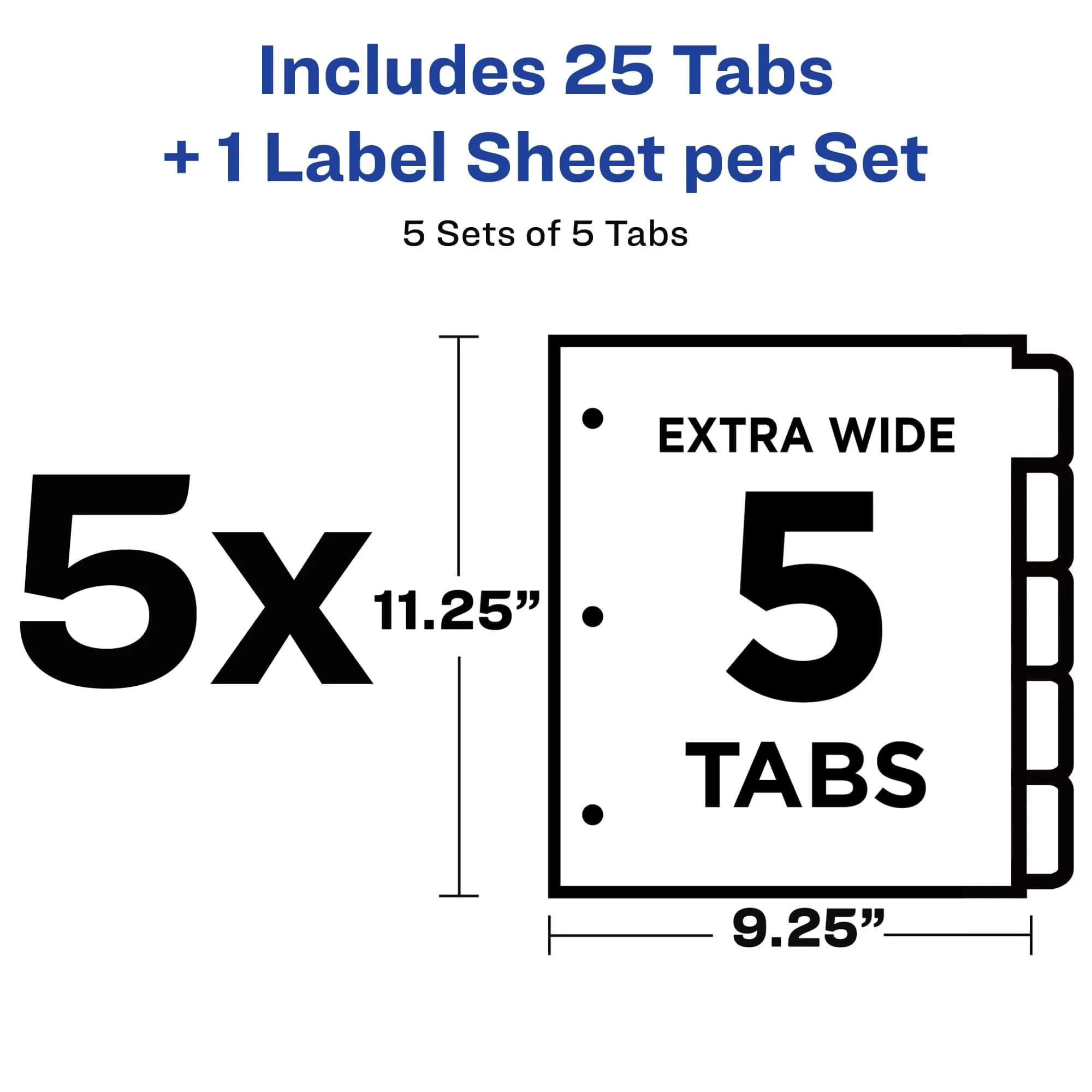 Avery 5-Tab Extra Wide Binder Dividers, White, 5 Sets (25 Dividers Total) | Organize Documents & Presentations with Easy Apply Labels - view 3