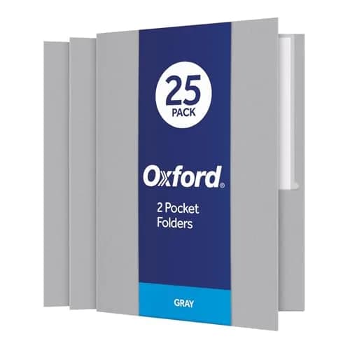 Oxford Twin-Pocket Folders, Letter Size, Gray, Box of 25 | Textured Paper, Holds 100 Sheets - main product image