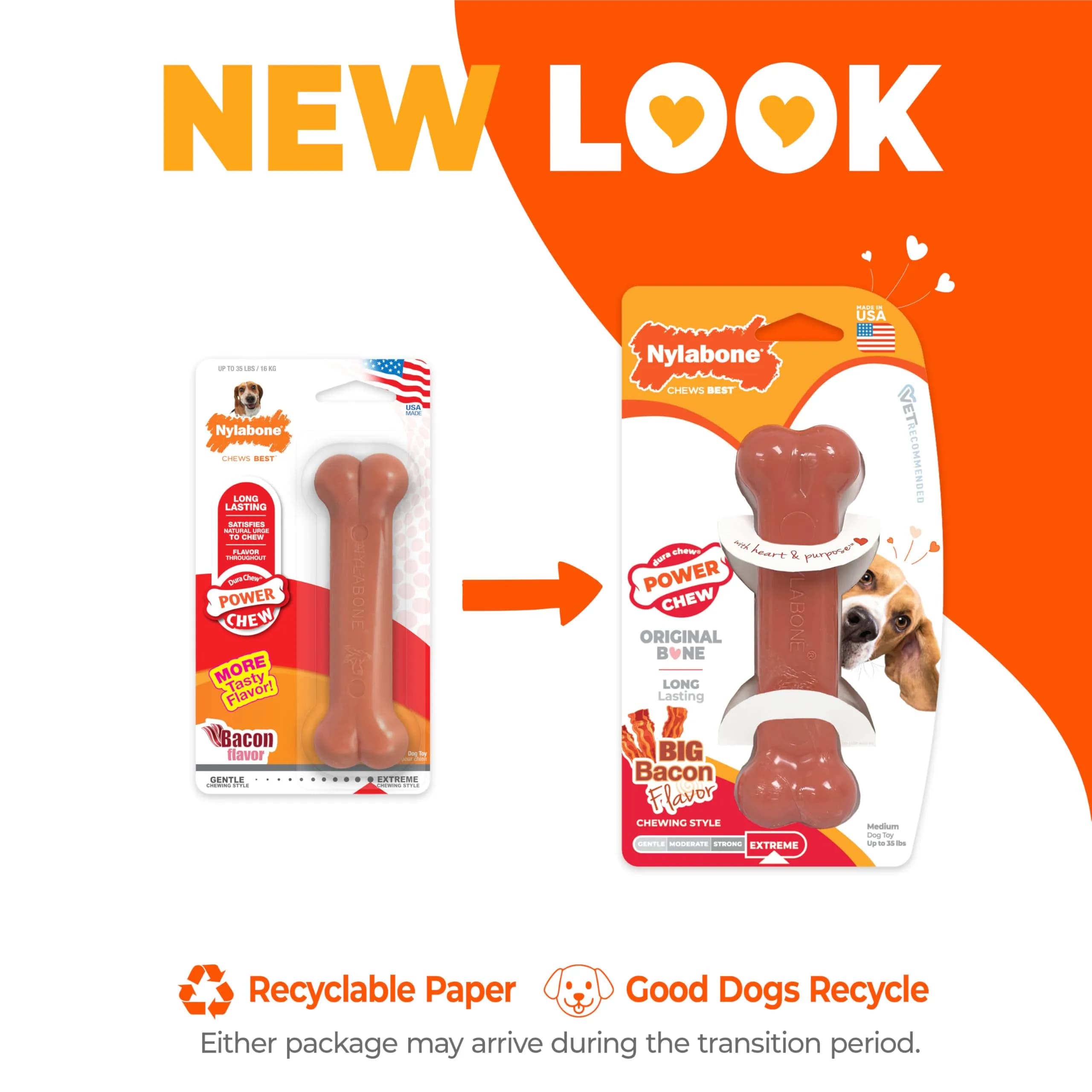 Nylabone Power Chew Classic Bone Dog Toy, Bacon Flavor, Medium (170g / 6oz) | Durable Chew Toy for Aggressive Chewers - view 3