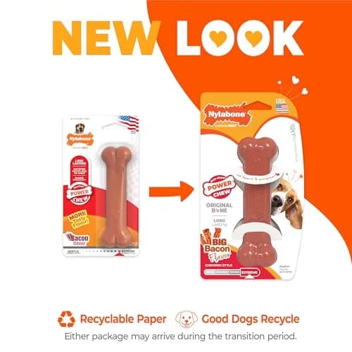 Nylabone Power Chew Classic Bone Dog Toy, Bacon Flavor, Medium (170g / 6oz) | Durable Chew Toy for Aggressive Chewers thumbnail 3