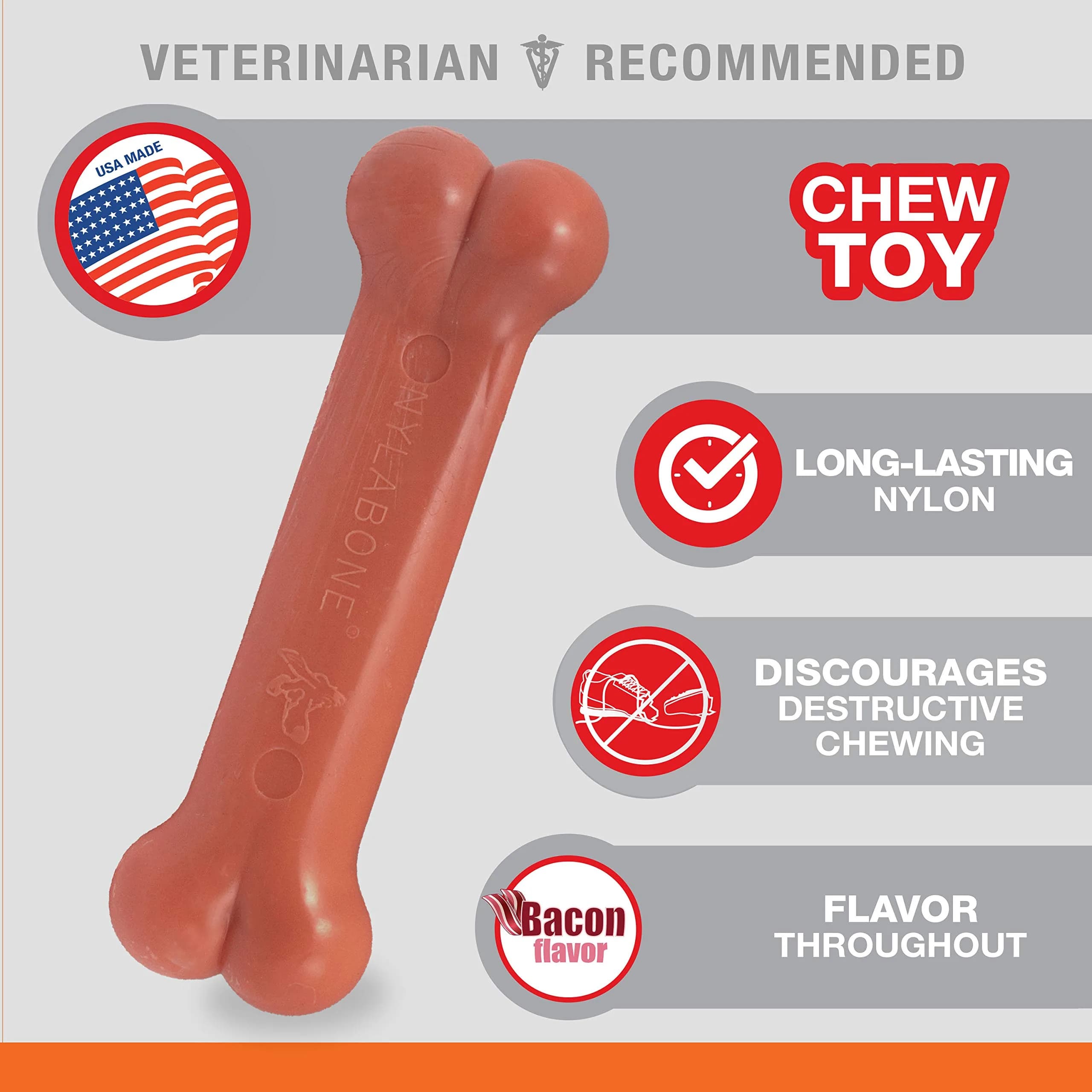 Nylabone Power Chew Classic Bone Dog Toy, Bacon Flavor, Medium (170g / 6oz) | Durable Chew Toy for Aggressive Chewers - view 4