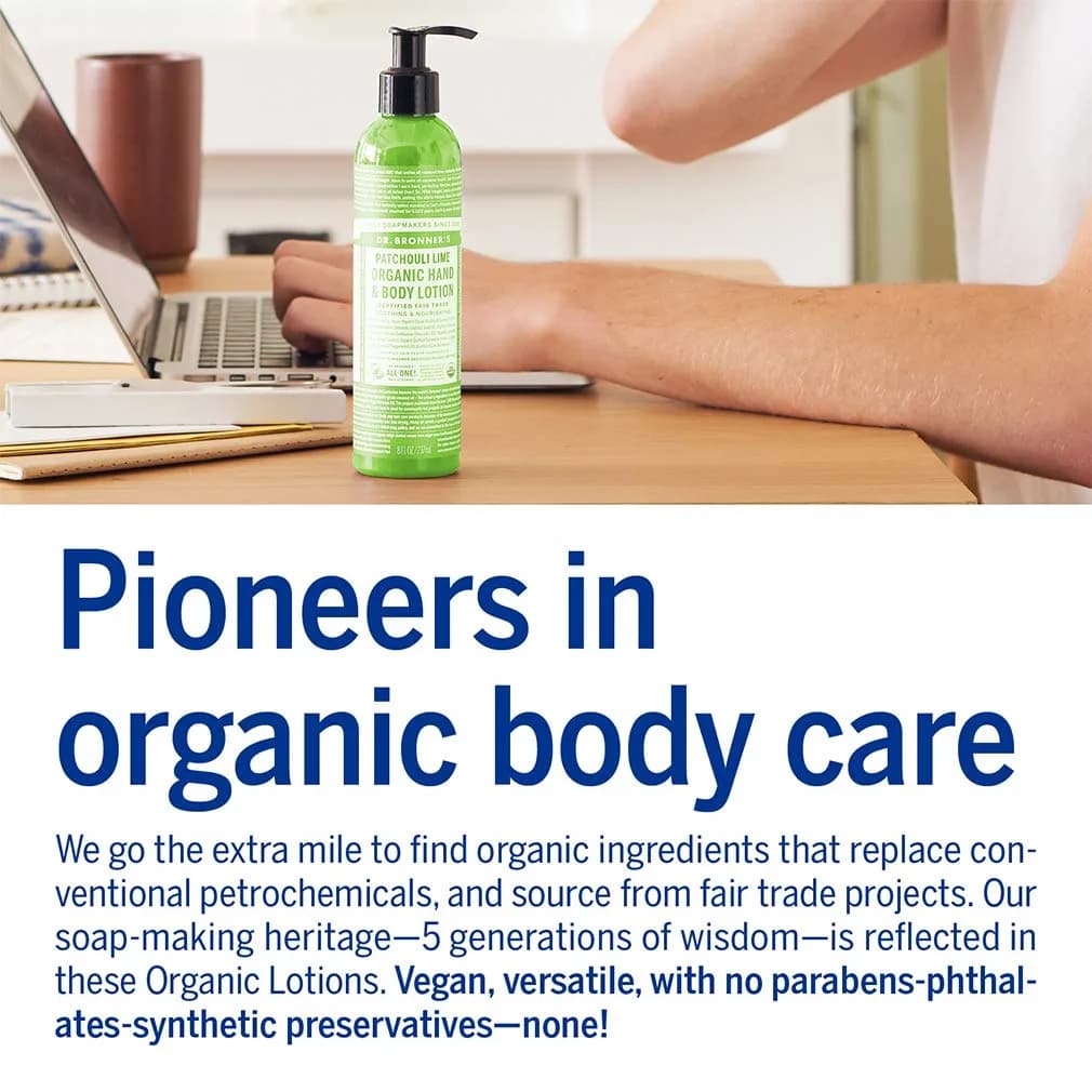Dr. Bronner's Organic Lotion Patchouli Lime 236ml (8 Fl Oz) | USDA Organic & Fair Trade Ingredients - view 4