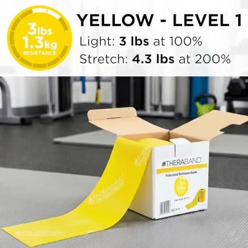 THERABAND Resistance Band, Exercise, Workout, Physical Therapy, Yellow | 50 Yard Latex Band for Flexibility & Rehab thumbnail 3
