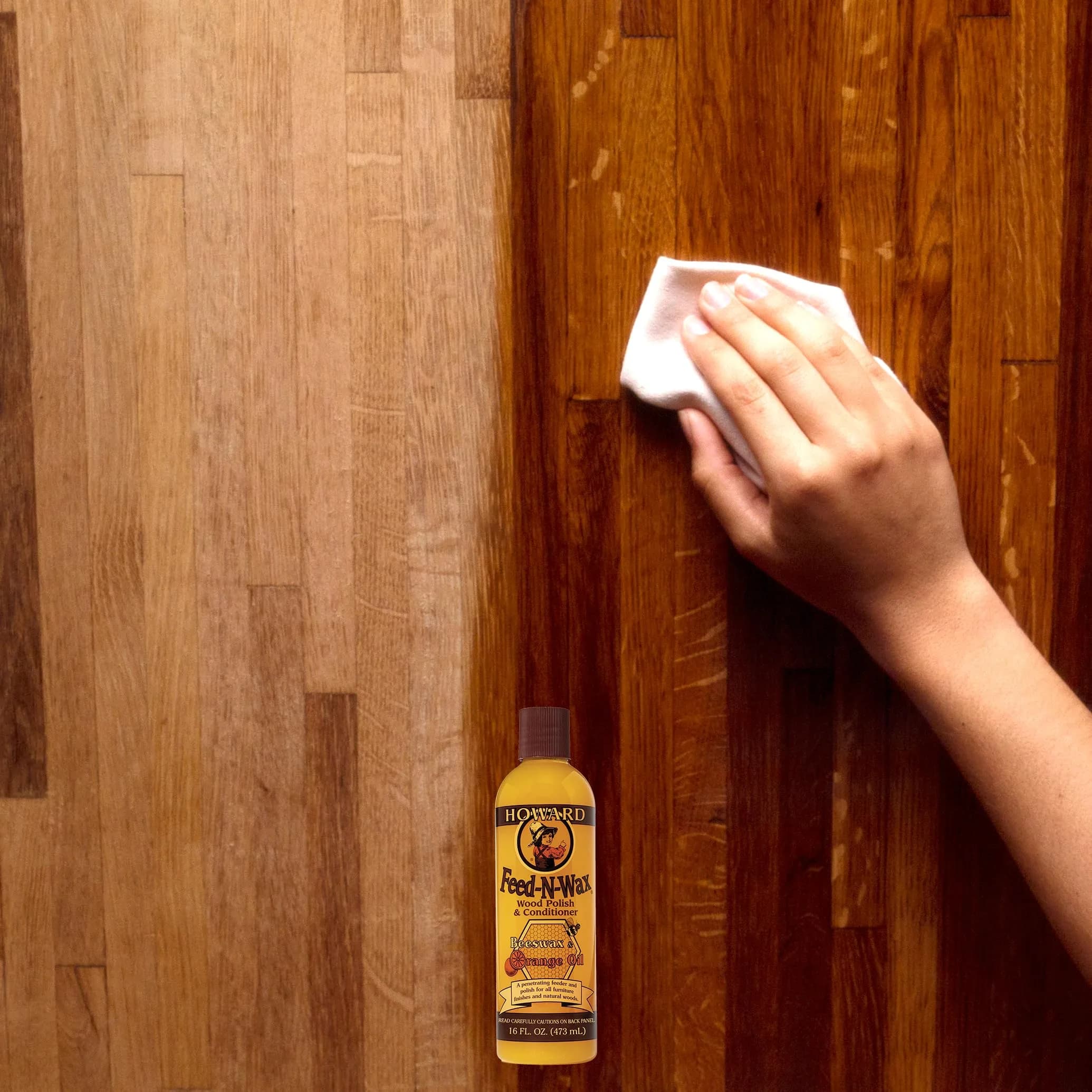 Howard Feed-N-Wax 8 Fl Oz Orange Scented Wood Polish & Conditioner | Enhances Natural Grain & Protects Wood - view 2