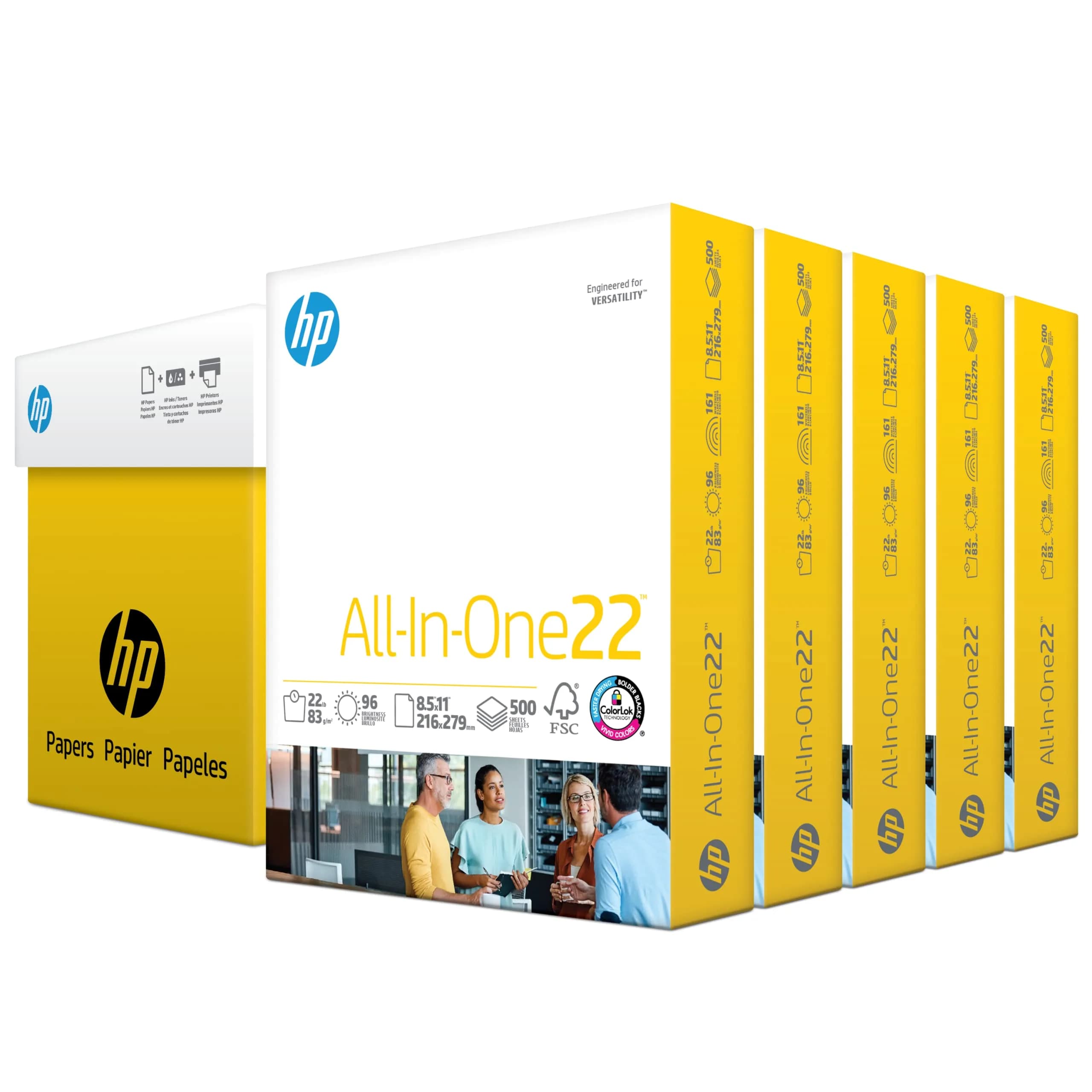 HP Papers All-In-One 22 lb 8.5x11 Inch Paper | 2500 Sheets (5 Reams) | 96 Bright - main product image