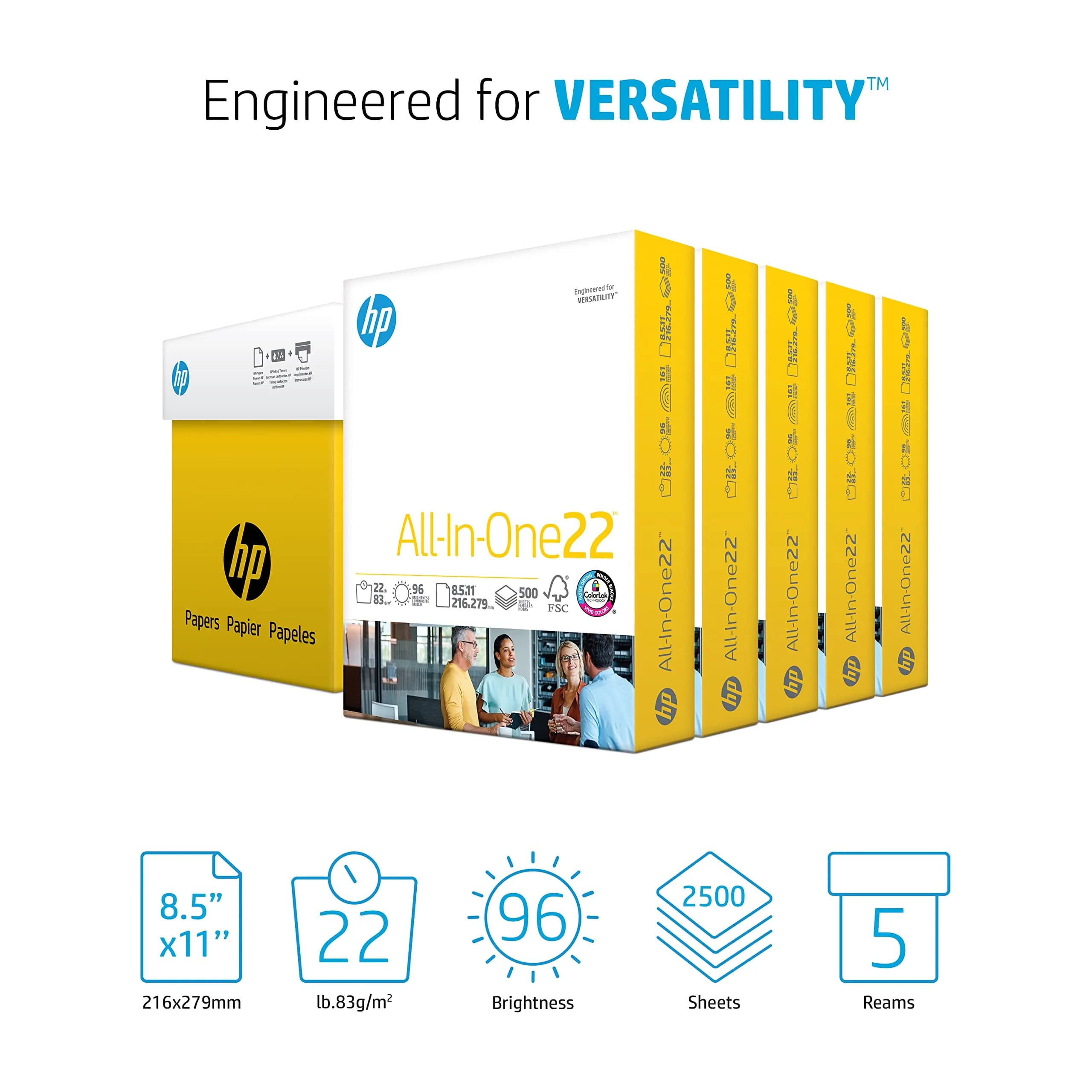 HP Papers All-In-One 22 lb 8.5x11 Inch Paper | 2500 Sheets (5 Reams) | 96 Bright - view 2