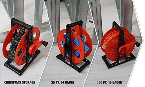 Woods Extension Cord Storage Reel with Stand - 150 ft Capacity, Red & Black | Tangle-Free Indoor/Outdoor Cord Management thumbnail 3