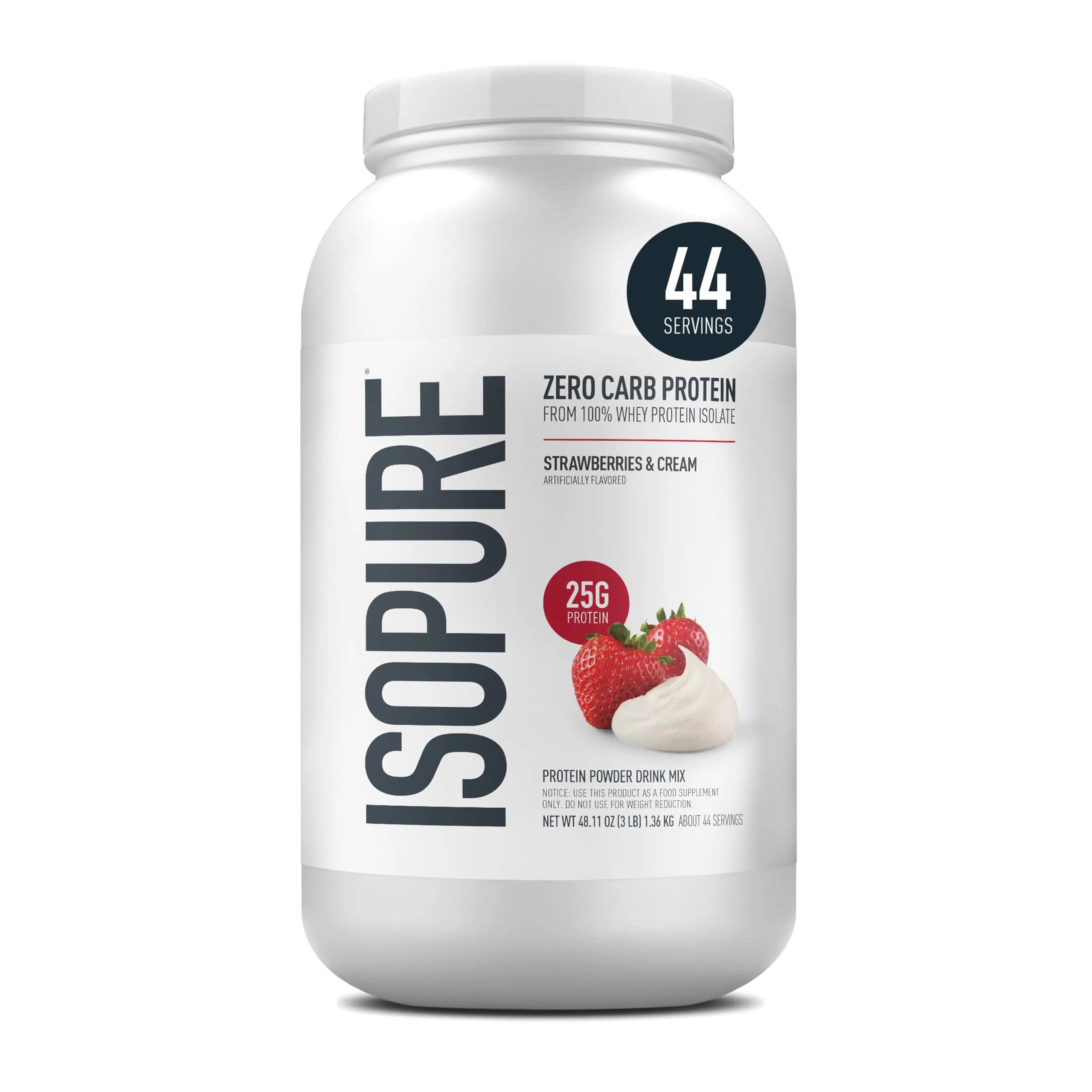 Isopure Zero Carb Whey Protein Isolate Strawberries & Cream (454g (1 Lb), 15 Servings) + Creatine Monohydrate (1.1 Lb, 100 Servings) | High Protein, Zero Carb, USA Import — Strawberries & Cream / 3 Pound