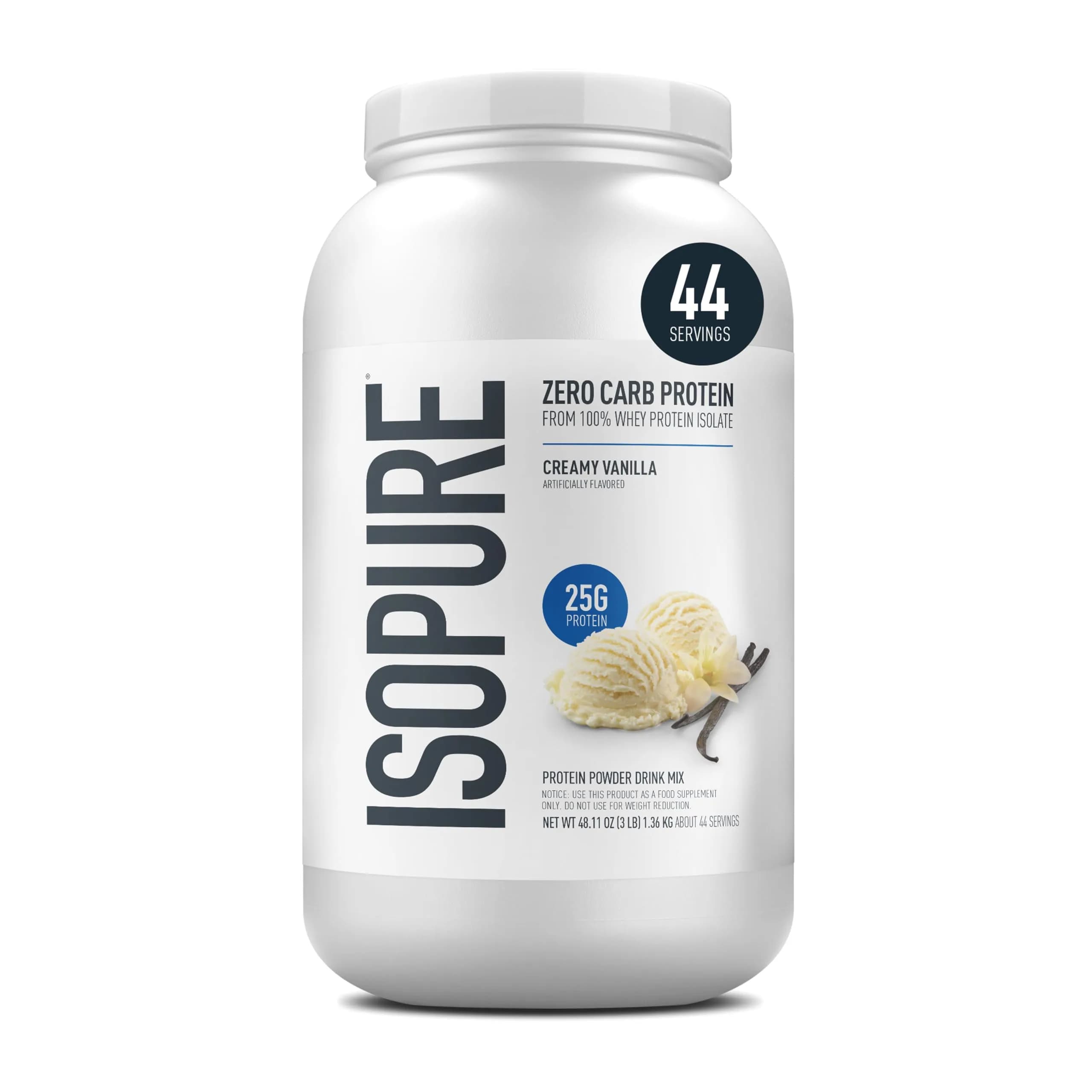 Isopure Zero Carb Whey Protein Isolate Powder Creamy Vanilla 3lb 25g Protein 0g Sugar | Pure Muscle Fuel - main product image