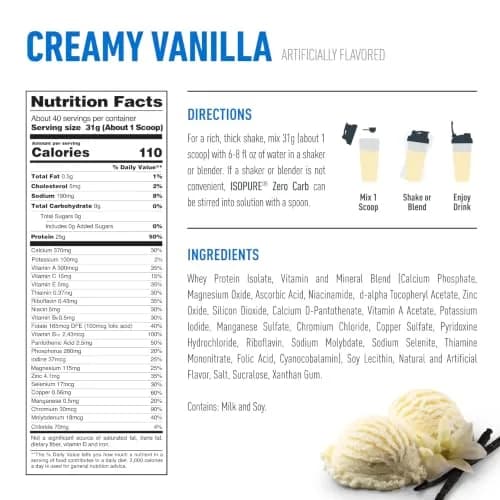 Isopure Zero Carb Whey Protein Isolate Powder Creamy Vanilla 1.36 kg (3 LB) | 25g Protein Per Serving, Gluten & Lactose Free thumbnail 7