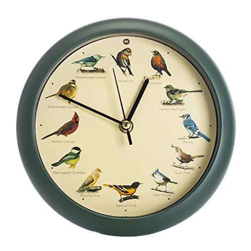 Mark Feldstein & Associates Green Singing Bird Clock 8 inch (20.3 cm) | 12 Real Bird Songs Hourly, Silent After Dark thumbnail 4