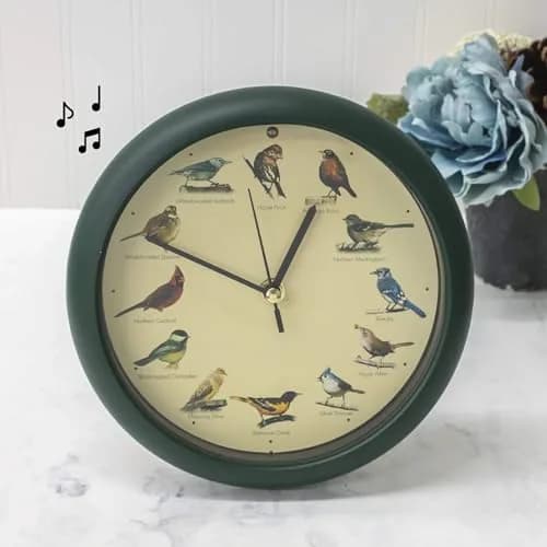 Mark Feldstein & Associates Green Singing Bird Clock 8 inch (20.3 cm) | 12 Real Bird Songs Hourly, Silent After Dark thumbnail 7