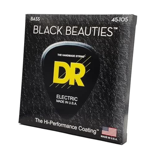 DR Strings Black Beauties Bass Strings Medium 45-105 (6-String Set) | Coated Stainless Steel for Bright Tone thumbnail 1