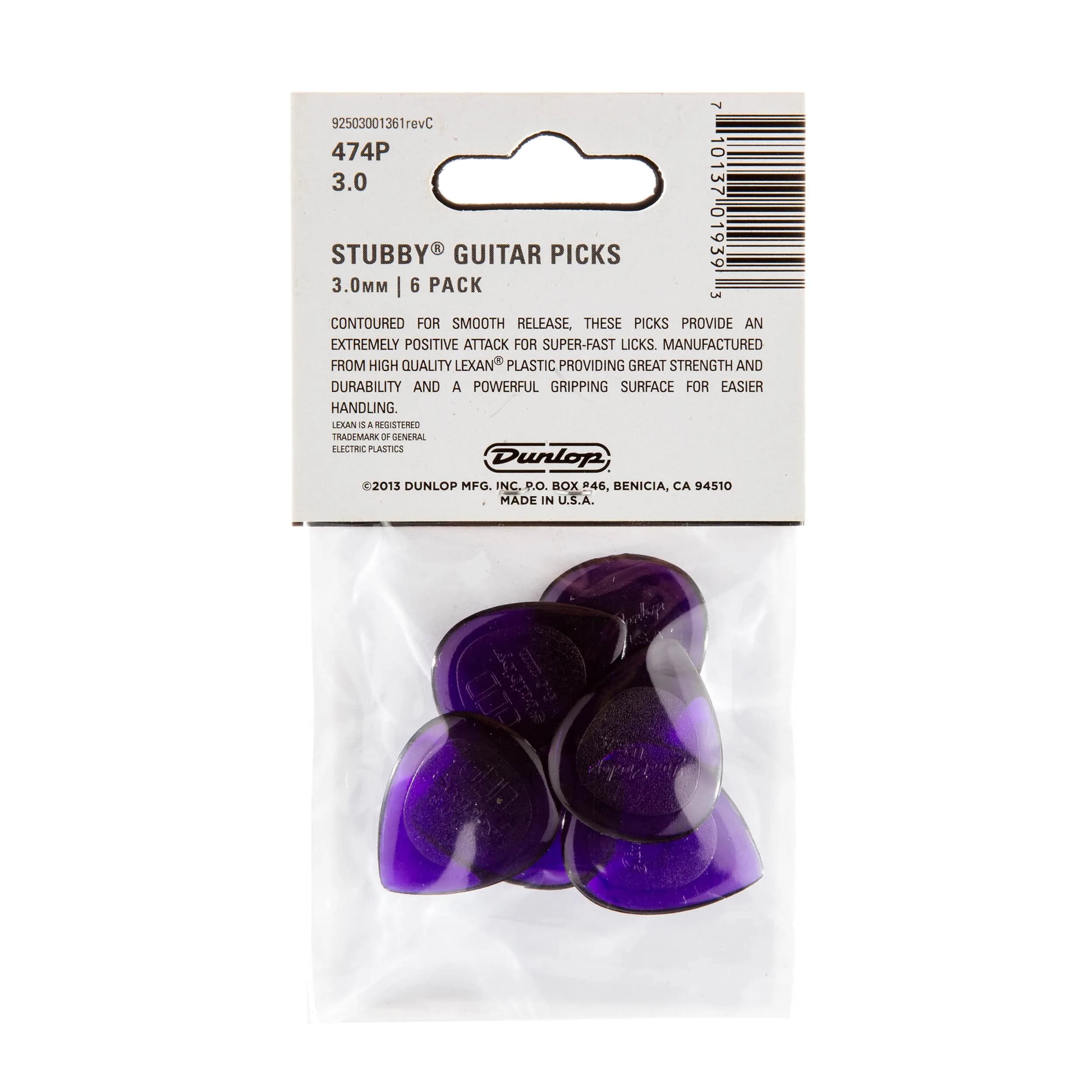 Jim Dunlop Stubby 3.0mm Guitar Picks - 6 Pack | Powerful Grip & Smooth Release - view 5