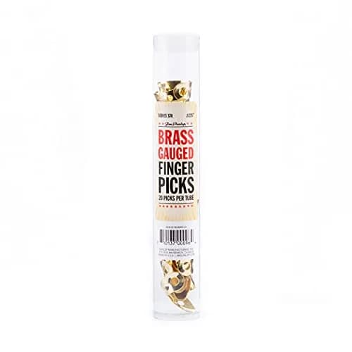 Jim Dunlop Brass Fingerpicks .0225" Gauge | 20 Count Tube | Classic Tone for Guitar, Banjo, Resonator thumbnail 3