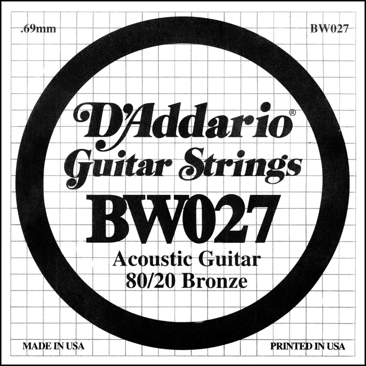D'Addario BW027 Bronze Wound Acoustic Guitar Single String, .027 Gauge (Metric Conversion Missing) - main product image