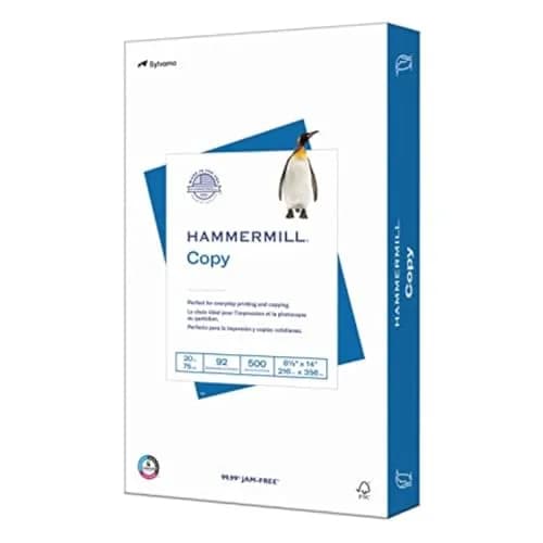 Hammermill Printer Paper, 20 lb Legal Size 8.5 x 14 Inch, 500 Sheets, 92 Bright | Smooth Ink Flow for Jam-Free Printing — 1 Ream | 500 Sheets
