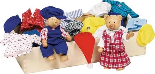 Goki Flexible Bears Benna & Bennoh Hand Puppets with Wardrobe 12 cm (4.7 inches) | Interactive Wooden Toy for Kids thumbnail 1
