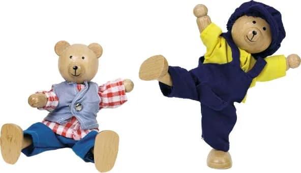 Goki Flexible Bears Benna & Bennoh Hand Puppets with Wardrobe 12 cm (4.7 inches) | Interactive Wooden Toy for Kids thumbnail 3