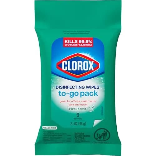 Clorox Disinfecting Wipes To Go Pack 9 Count | Bleach-Free Fresh Scent for Surfaces thumbnail 1